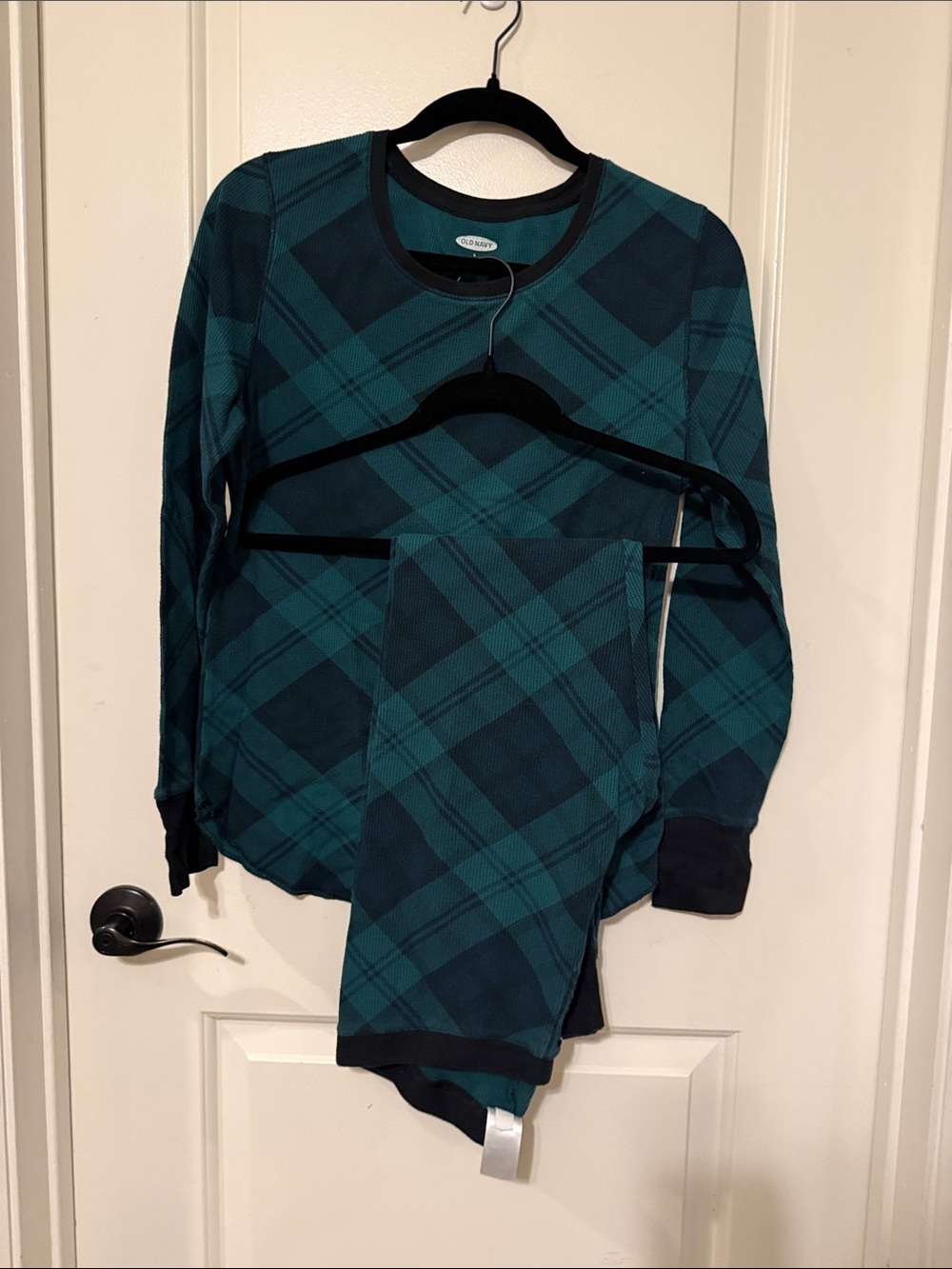 Old Navy Teal & Black Plaid Thermal Pajama Set